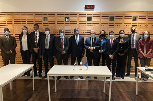 Meeting between the Minister of Finance of the Republic of Sudan, Djibril Ibrahim, the Chief Executive Officer of Agence Française de Développement (AFD), Rémy Rioux, and the Chief Executive Officer of Expertise France, Jérémie Pellet, on 18th May 2021.