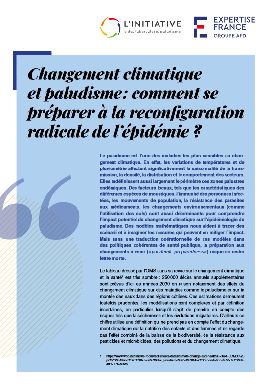 Couverture Position paper - Changement climatique et paludisme