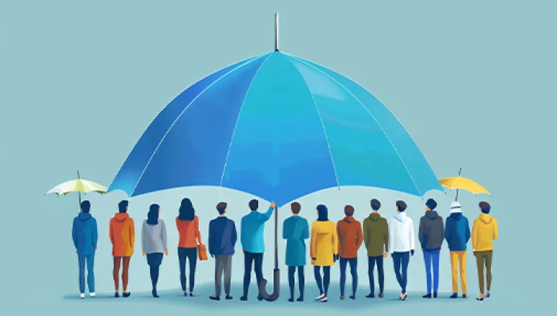 Dessin d'un groupe de personnes sous un parapluie.