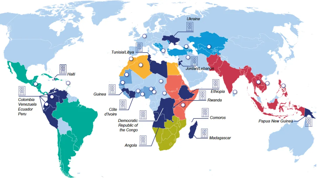Map of our regional representations and country offices around the world